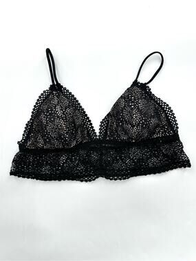 Victoria's Secret Black Crochet Lace Longline Triangle Wireless Bralette Size S